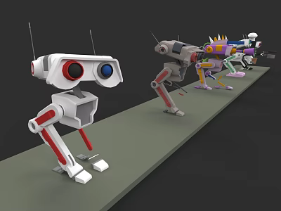 Electric Toy Robots With Mechanical Legs And Assorted Colorful Standing Designs 3d model