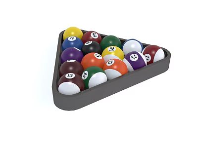 Colorful Numbered Billiard Balls in Triangle Rack for Billiards Game Entertainment 3d model