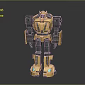 Yellow And Gray Robot Toy With Glowing Blue Parts And Mechanical Structure