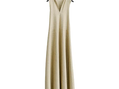 Elegant Beige V Neck Sleeveless Knitted Maxi Dress With Flowy Silhouette 3d model