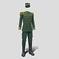Green Military Uniform With Golden Buttons Jacket Pants Hat And Boots