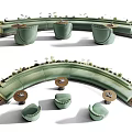 Modern Curved Green Public Chairs With Small Tables And Plants In Outdoor Area