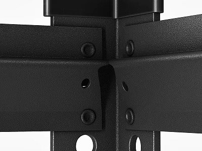 Black Metal Component With Crossed Brackets Bolts And Holes For Assembly 3d model