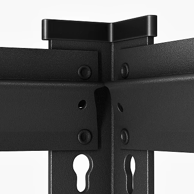 Black Metal Component With Crossed Brackets Bolts And Holes For Assembly 3d model