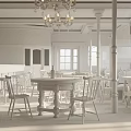 Rustic Bar Interior With Chandelier Wooden Tables Chairs Bar Counter And Natural Light