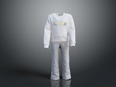 White Printed Sweatshirt With Gray Pants Casual Comfortable Daily Outfit 3d model