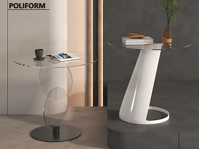 Modern Glass Top Side Tables with Black White Bases and Coffee Cup Magazines Books Plant 3d model