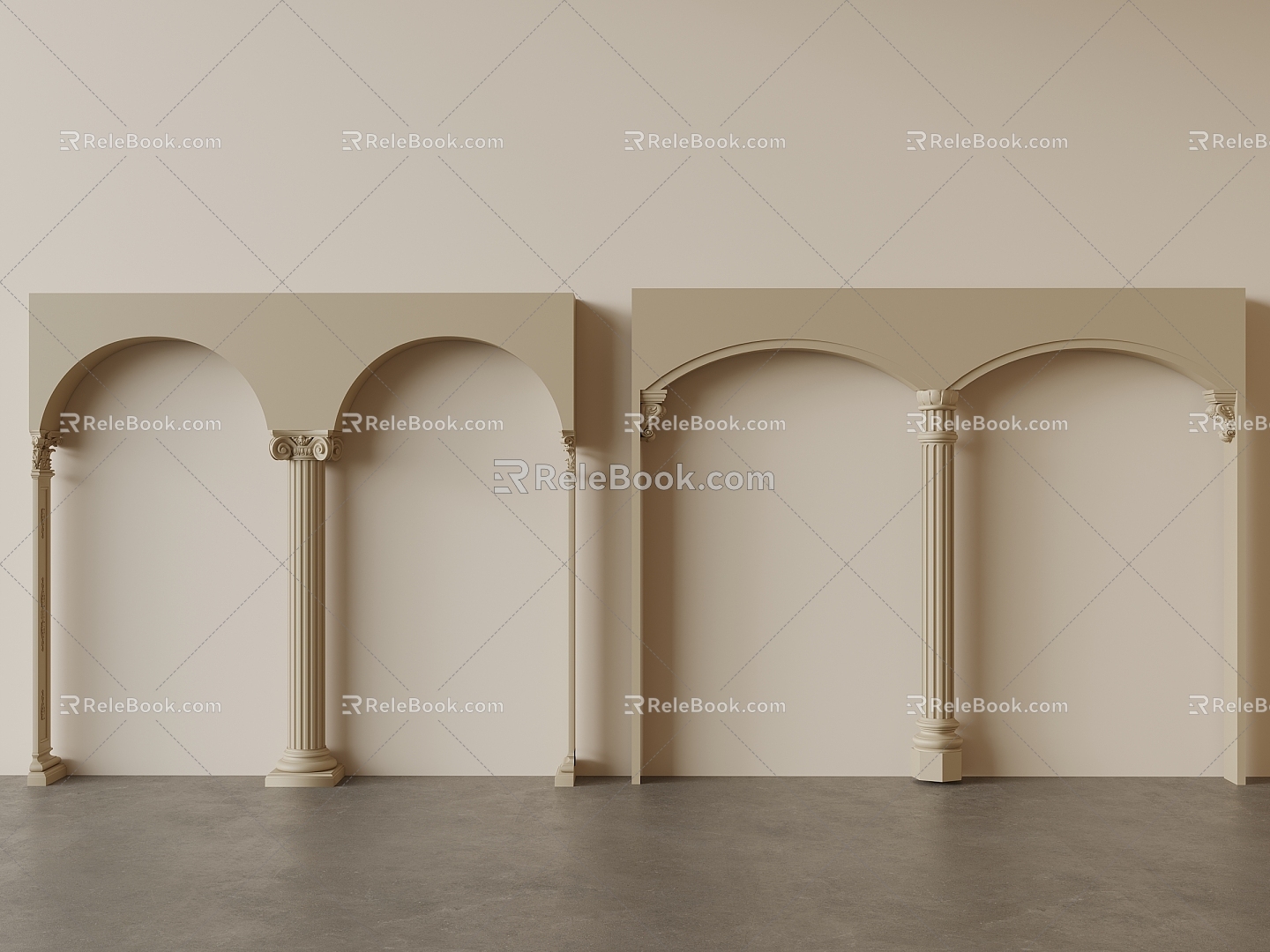 New Chinese Style French Style Indoor Arc Pass Circular Arc Door Holes Without Door Cover Radian Pass Staff Door Holes with Arch Holes Carved Pillars 3d model