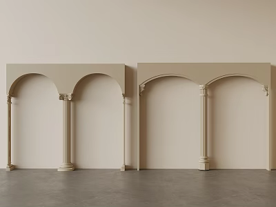 Beige Arched Column Frames With Decorative Design On Neutral Wall And Floor 3d model
