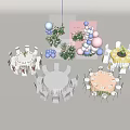 Balloon Decorations For Party Event With Round Tables Chairs And Flower Arrangements