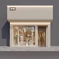 Elegant Clothing Storefront with Modern Window Display Mannequins Green Plants and Lighting