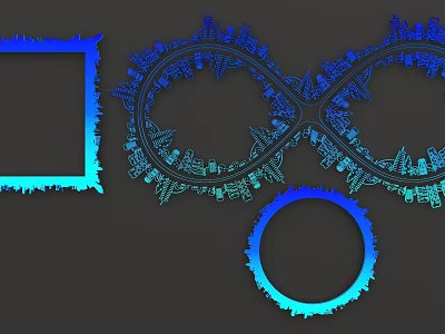 Abstract Geometric Design With Infinity Symbol Rectangular Frame And Circular Ring In Blue Cyan Gradient 3d model