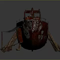 Rusted Old Vintage Water Boat Rested on Wooden Stands for