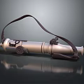 Vintage Silver Metal Telescope With Leather Strap On Black Reflective Surface Against Gray Gradient Background