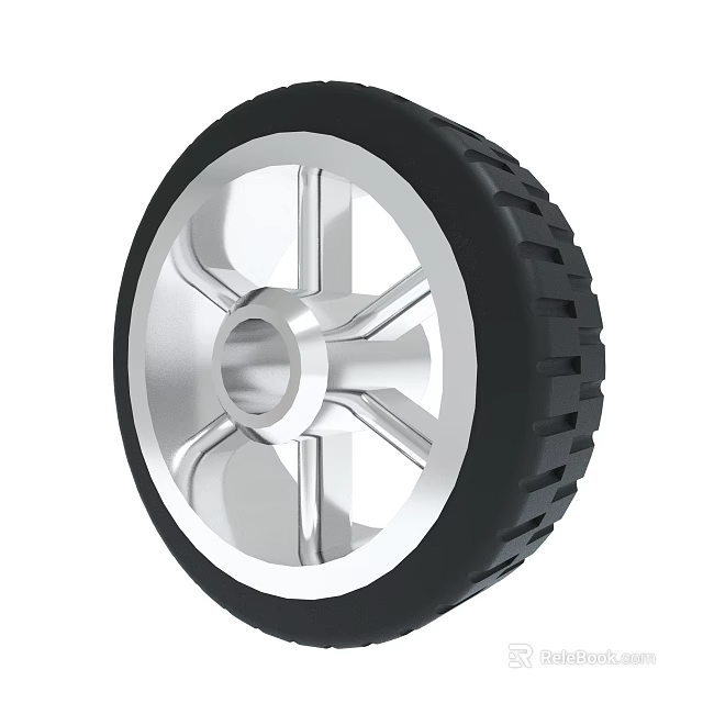 Sturdy Wheel Structure Featuring Black Rubber Tire And Silver Spoked Rim 3d model 