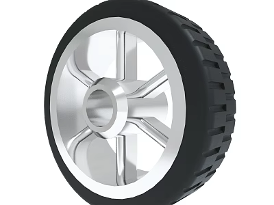 Sturdy Wheel Structure Featuring Black Rubber Tire And Silver Spoked Rim 3d model