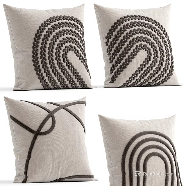 Neutral Beige Decorative Pillows Featuring Spiral Braided Patterns and Intertwined Lines 3d model 