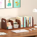 Wooden Desktop Bookshelf with Books Photo Frame Box Table Lamp Laptop Mouse And Potted Plant