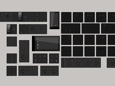 Modern Black Switch Panels with Various Styles and Different Socket Layouts 3d model