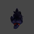 Mystical Dark Bird With Purple Feathers Glowing Yellow Eyes Red Cloth Accessory And Dark Background