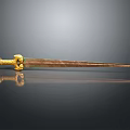 Long Sword With Golden Hilt Metallic Blade And Reflection On Dark Background