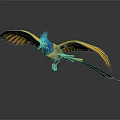 Vibrant Flying Bird With Blue Head Yellow Wings And Long Tail In Flight