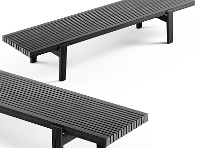 Modern Black Slatted Wooden Bench With Minimalist Design For Indoor Use 3d model