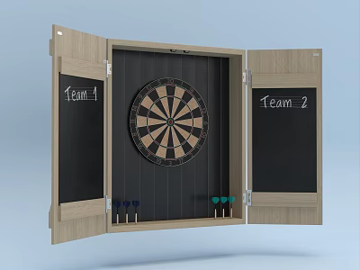 Sports Equipment Dartboard Cabinet With Dual Blackboards Team 1 Team 2 Scoreboards And Dart Holders 3d model