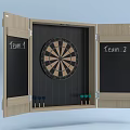 Sports Equipment Dartboard Cabinet With Dual Blackboards Team 1 Team 2 Scoreboards And Dart Holders
