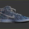 Blue High Top Shoes With Floral Print White Laces And Side Logo