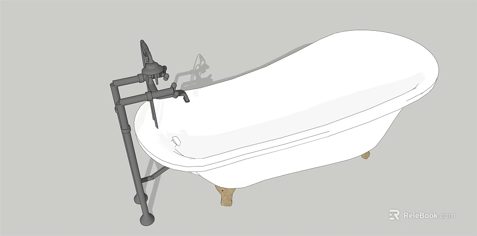 Classic White Bathtub Interior Design With Black Faucet And Golden Feet 3d model 