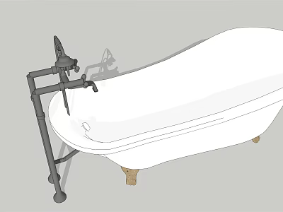 Classic White Bathtub Interior Design With Black Faucet And Golden Feet 3d model