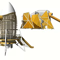 Outdoor Playground Structure With Rocket Shaped Slide And Geometric Design Elements 3d model