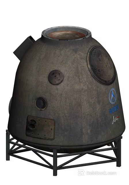 Old Worn Metal Object With Circular Components Holes And Blue Antares Logo 3d model