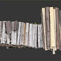 Various Stacked Wood and Stone Pieces with Natural Textures and Colors