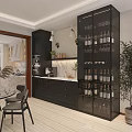 Modern Kitchen With White And Black Cabinets Island Counter Pendant Lights And Bar Stools