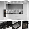Modern Kitchen Interior With Patterned Tiles Oven And White Gray Cabinets 3d model