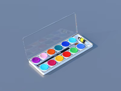 Colorful Watercolor Paint Set With Transparent Lid And Assorted Pigment Colors 3d model