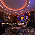 Luxurious Private Box Interior With Circular Neon Light Design And Comfortable Seating