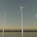 Offshore Wind Turbine Blades And Tower Structures In Marine Sunset Scene