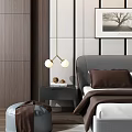 Modern background double bed double bedside table combination 3d model