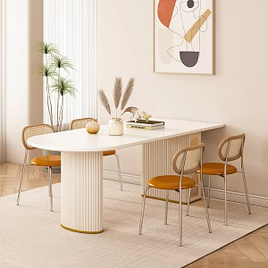 Cream wind dining table and chair combination 3d model