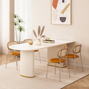 Cream wind dining table and chair combination 3d model