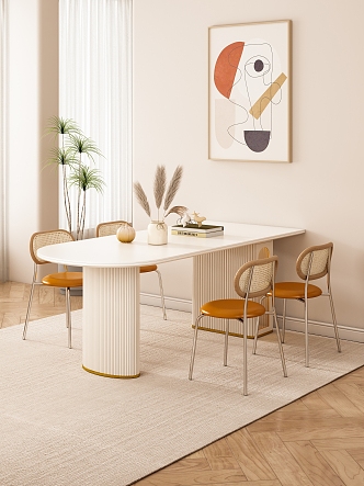 Cream wind dining table and chair combination 3d model