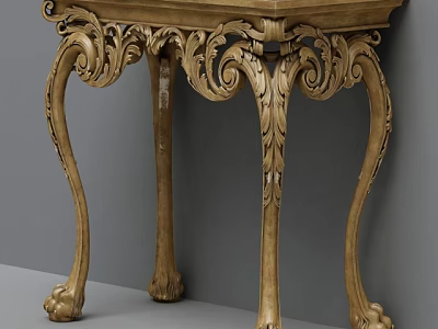 Classical Wooden Console Table With Elaborate Carvings And Curved Legs Design 3d model