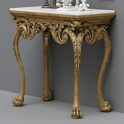 Classical Wooden Console Table With Elaborate Carvings And Curved Legs Design 3d model