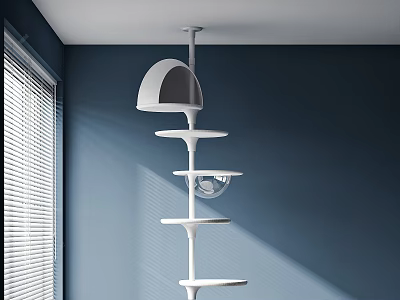 Modern White Multi Tier Shelf For Organizing Household Items With Blue Wall And Window Light 3d model