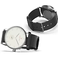 Minimalist Watch with White Dial Black Leather Strap and Back View Design