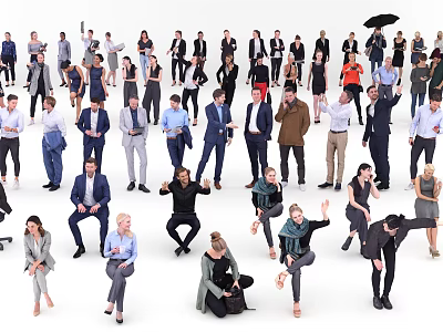 Group of Diverse People in Various Poses Standing Sitting and Interacting Together 3d model
