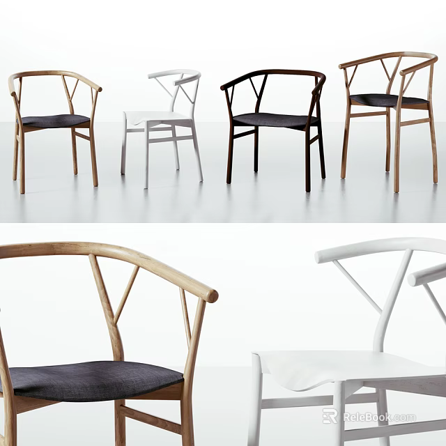 Modern Minimalist Leisure Chair with Curved Armrest and White Black Wooden Options 3d model 